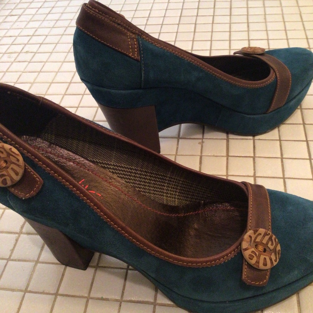 Miss Sixty Blue Suede Platform Wedge Heels